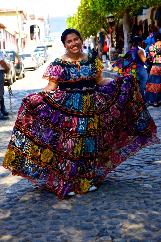 Proud Chiapaneca showing off her dress in Chiapa de Corzo, Mexico.