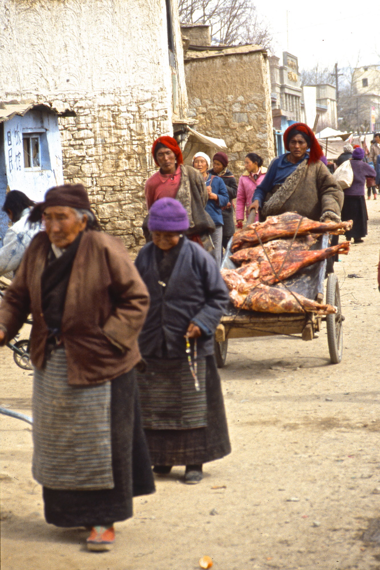 Yak meat vendor. Lhasa, Tibet.