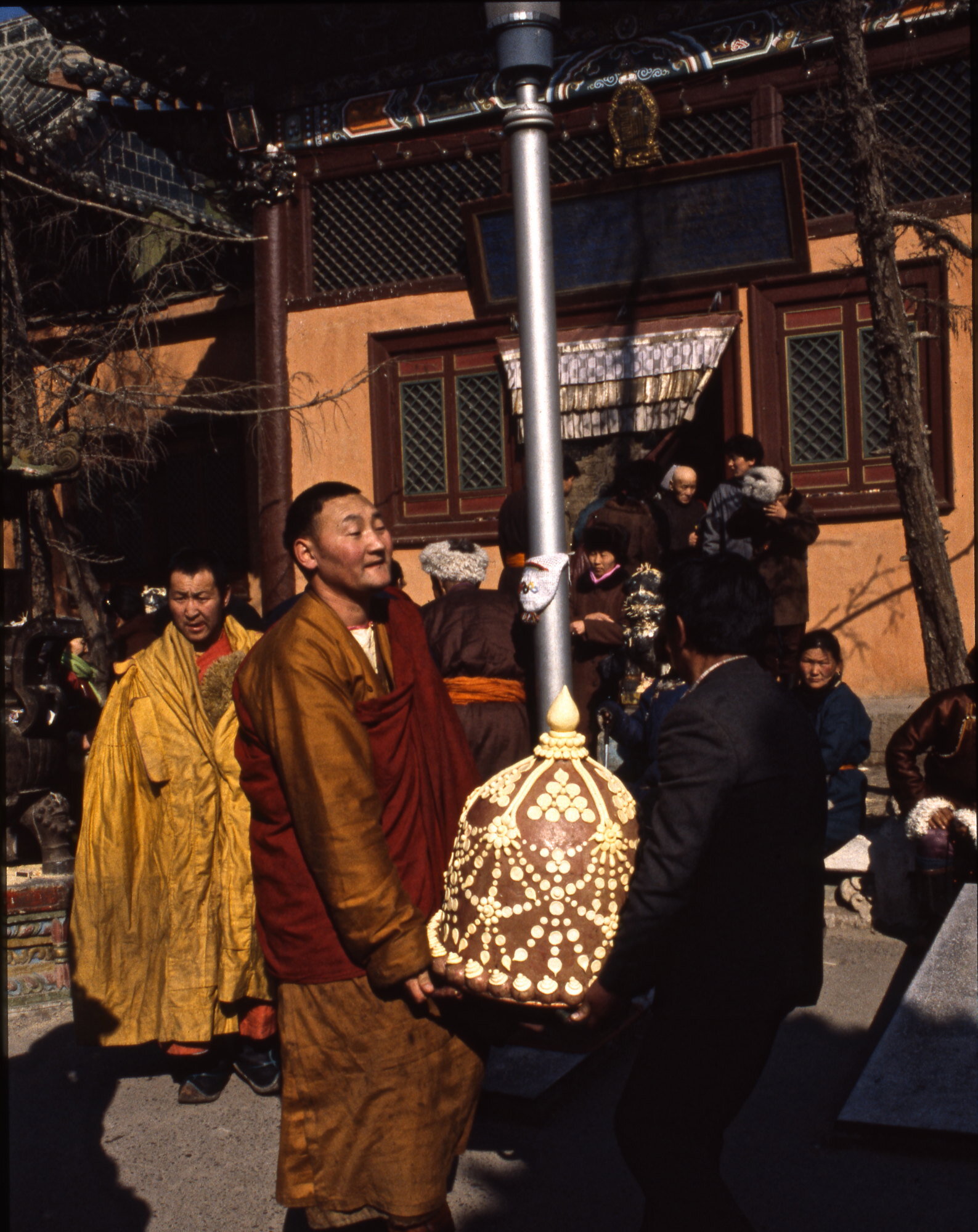 Monks after preparing a sampa offering. Ulaanbaatar, Mongolia.