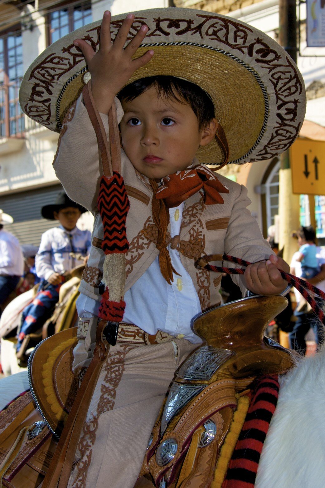 Parading young trainee on Revolution Day. Tepoztlán, Mexico.