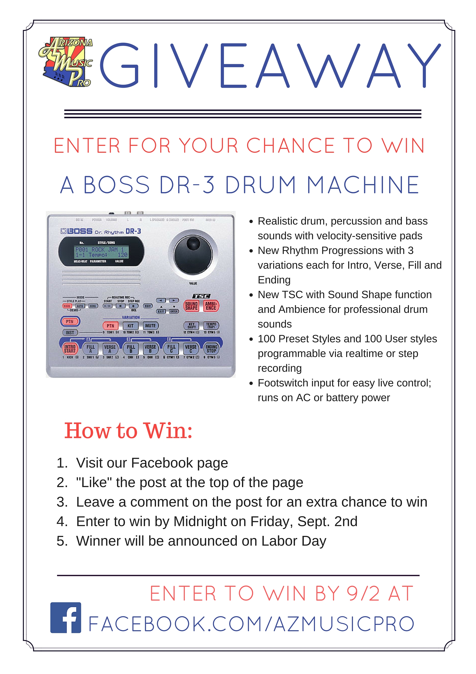 Daggry spurv Situation We Are Giving Away a BOSS DR-3 Drum Machine! — Arizona Music Pro