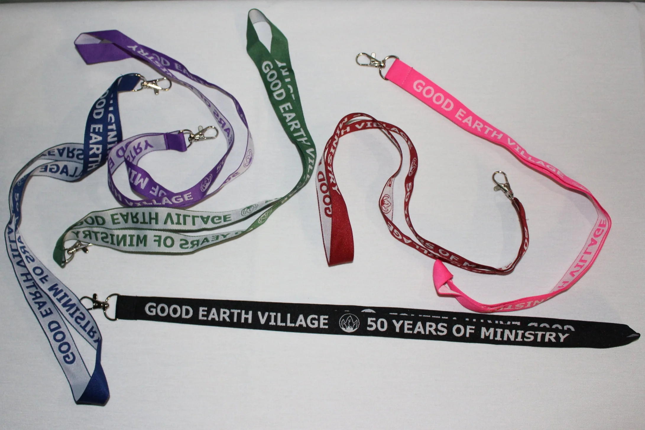 Item: 50 Years of Ministry Woven Lanyards Colors: Black, Navy, Green, Red, Purple, Hot Pink Price: $5