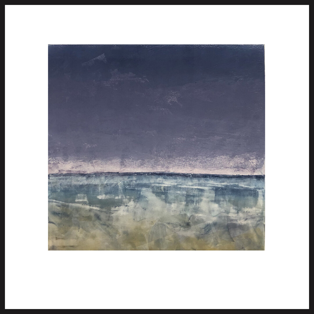   I Go to the Sea   Can you hear the roar of the wind and the tide rolling? It is good to be at the beach.   This piece   is a monotype, matted and framed in a silvertone frame measuring 19 x 20 inches.   $385   