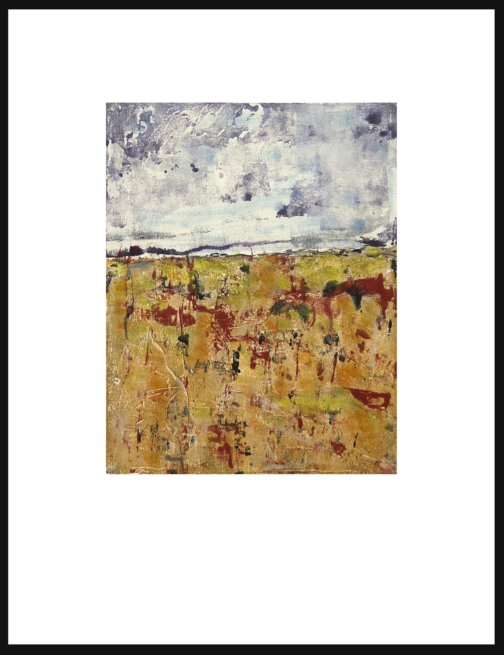    Oh, Spring!    It’s that time of year where I begin to wish for green in our Central Oregon landscape. Oh, Spring, I’d sure like to see you! Mixed media monoprint, 14 x 11 matted and framed. 1/1   $275   Shipping and handling are not included in t