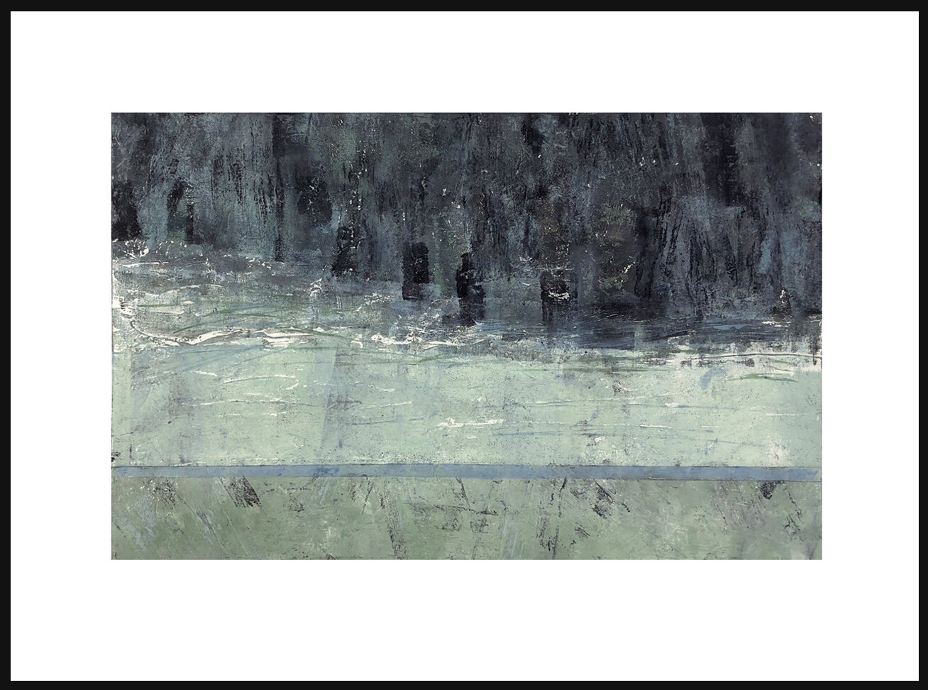    Estuary,   where fresh water meets salt water. Framed, 19+ x 27” Monoprint/Collagraph, 1/1   $450  