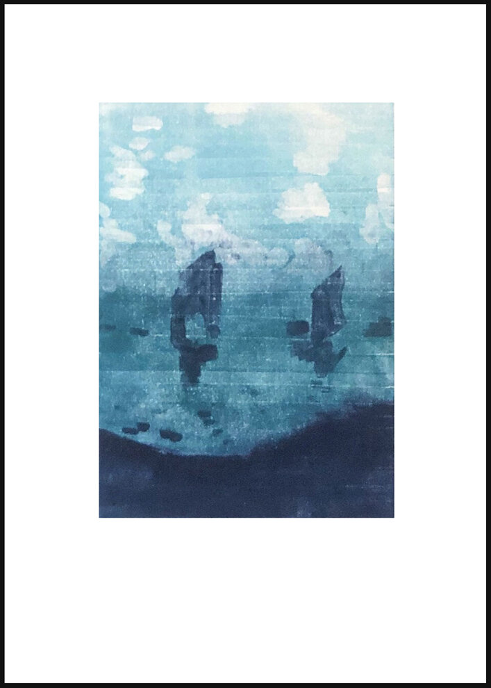    Oh, to Sail!   The wind is up - time to head to the water. Framed and matted @ 12.5x 10 inches, Mixed Media Monotype   $270  