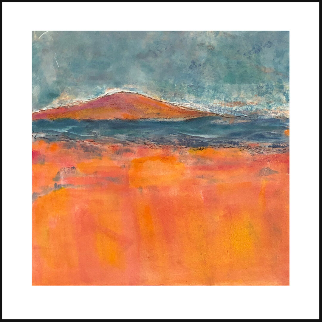    “Space to Share”   Sharing means caring….please remember that when hiking…leave with no trace. A mixed media monotype measures 8 x 8”   $60 -  pairs well with “Solitude is Sacred” 