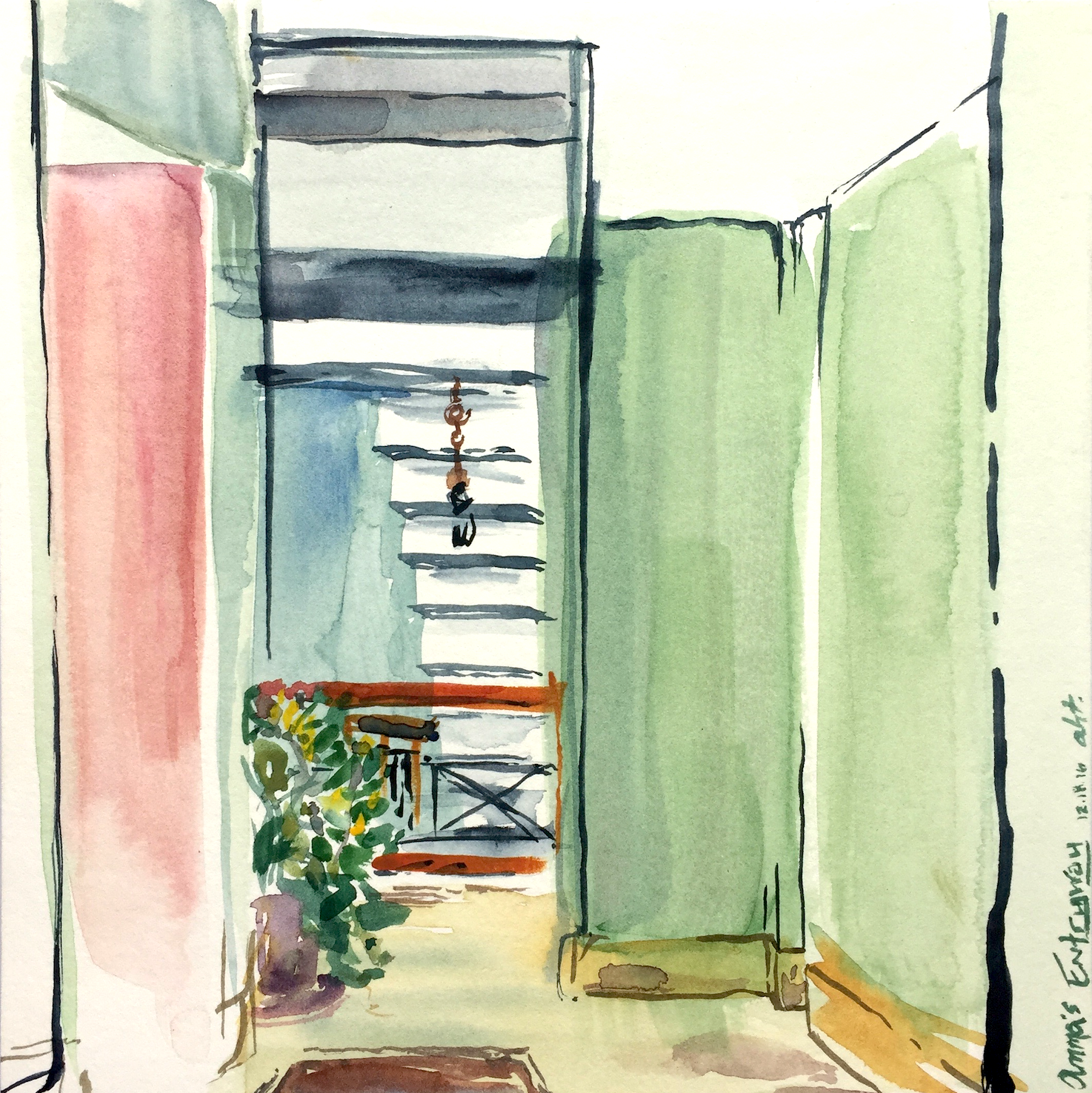 Amma's Entryway Watercolor on paper December 2016 8" x 8"