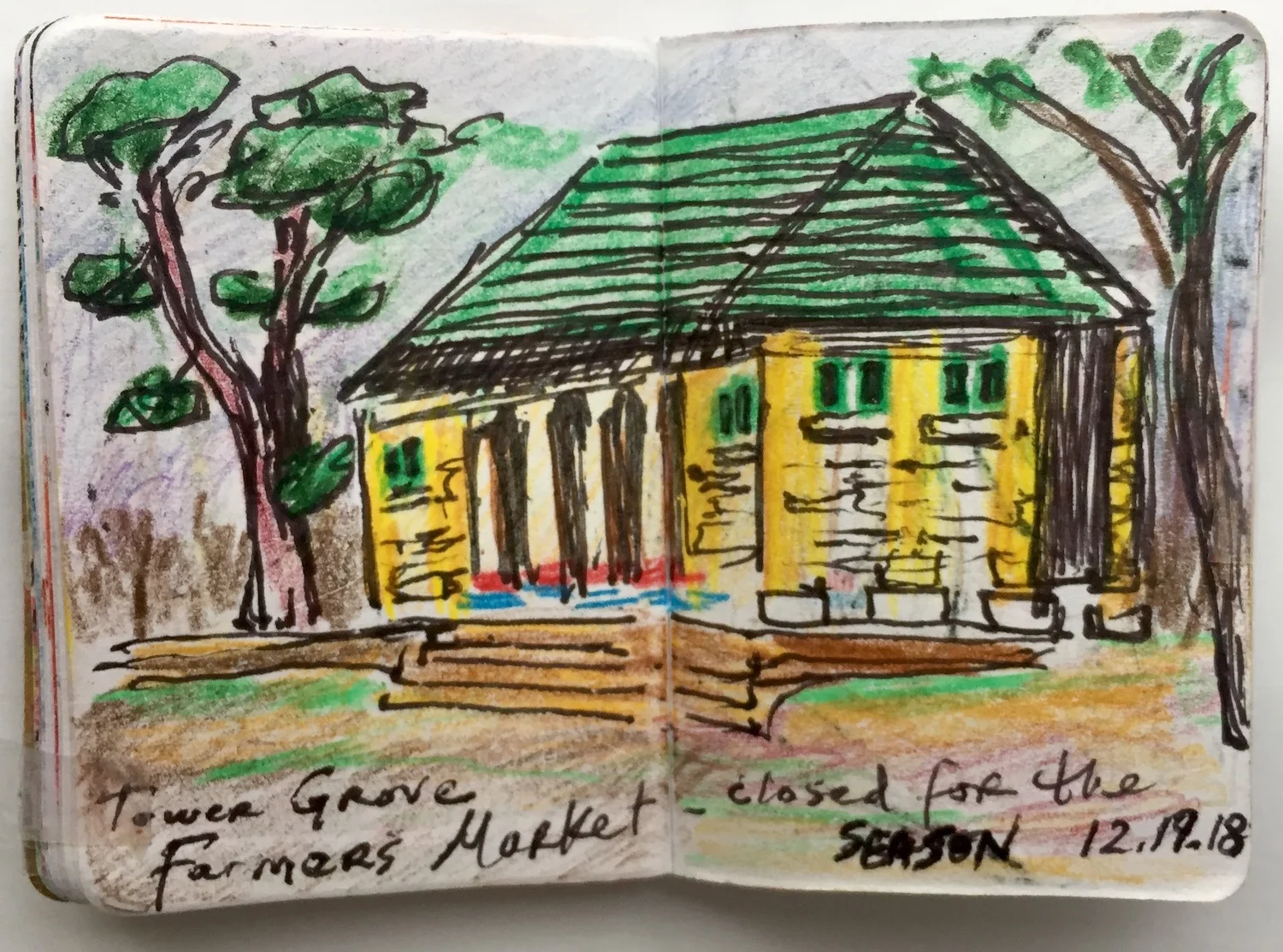 Closed for the Season December 2018 Pen and colored pencil on paper 2.33”x3.32”