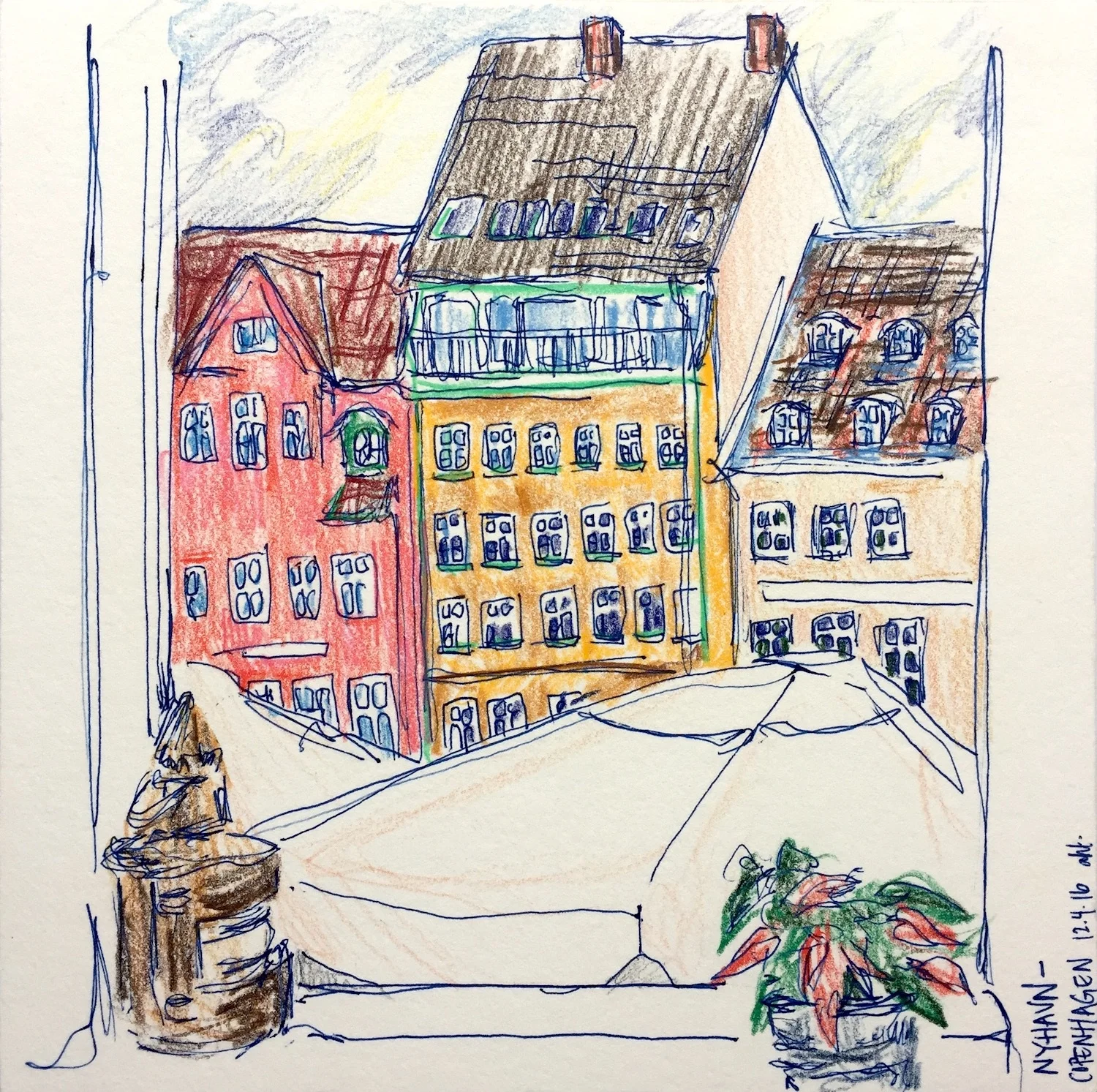 Nyhavn Pen and colored pencil on paper December 2016 8" x 8"