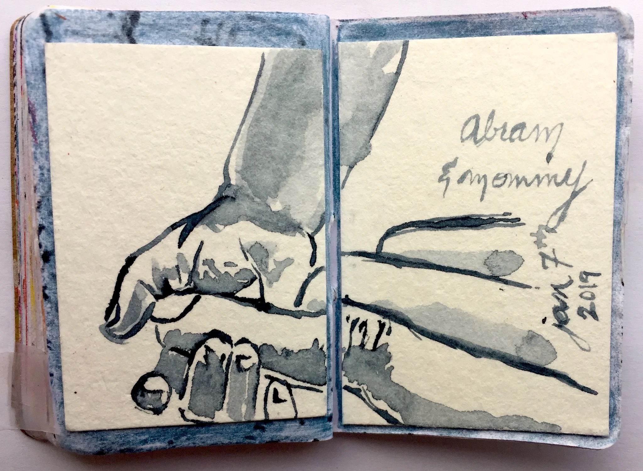 Abram and Mommy January 2019 Watercolor on paper 2.33”x3.32”