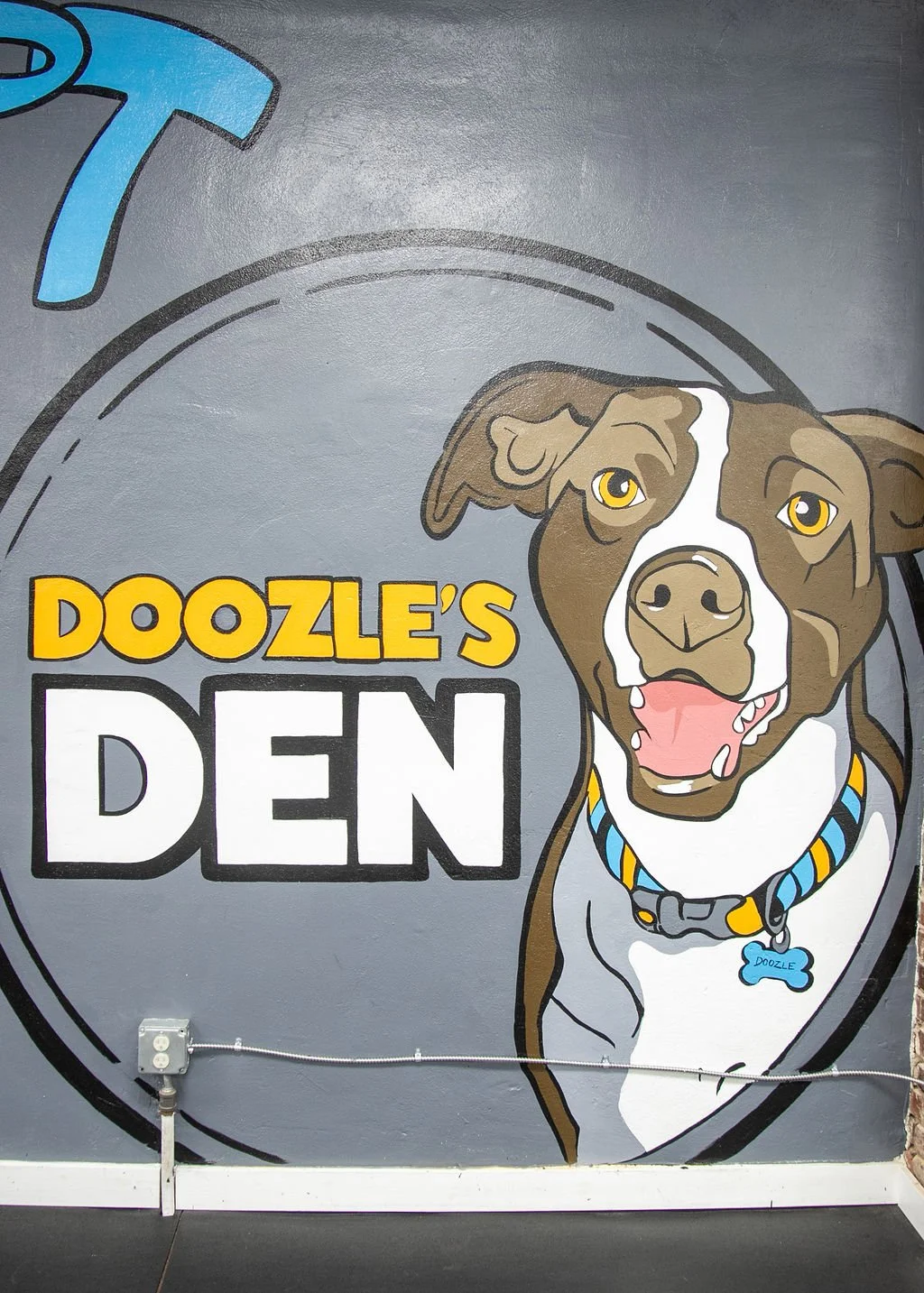 Mural at Doozle’s Den updated 2025 (originally 2021) 196” x 106” (16 1/2 ‘ width x 8 1/2’ height) Photo credit: Erin Henry