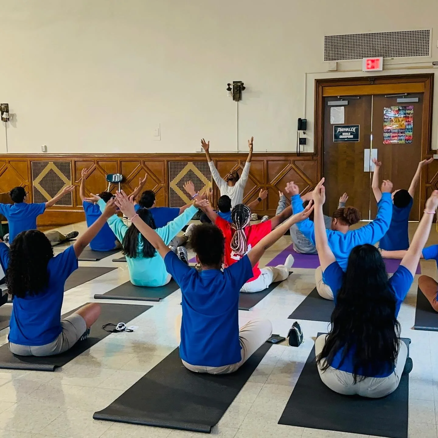Poetry &amp; Yoga at Conwell Middle School, in partnership with Mighty Writers, began this afternoon!

7th and 8th graders listened to Yogi Den&rsquo;s signature storytelling, heard about his resistance to trying yoga at first, and how the practice o