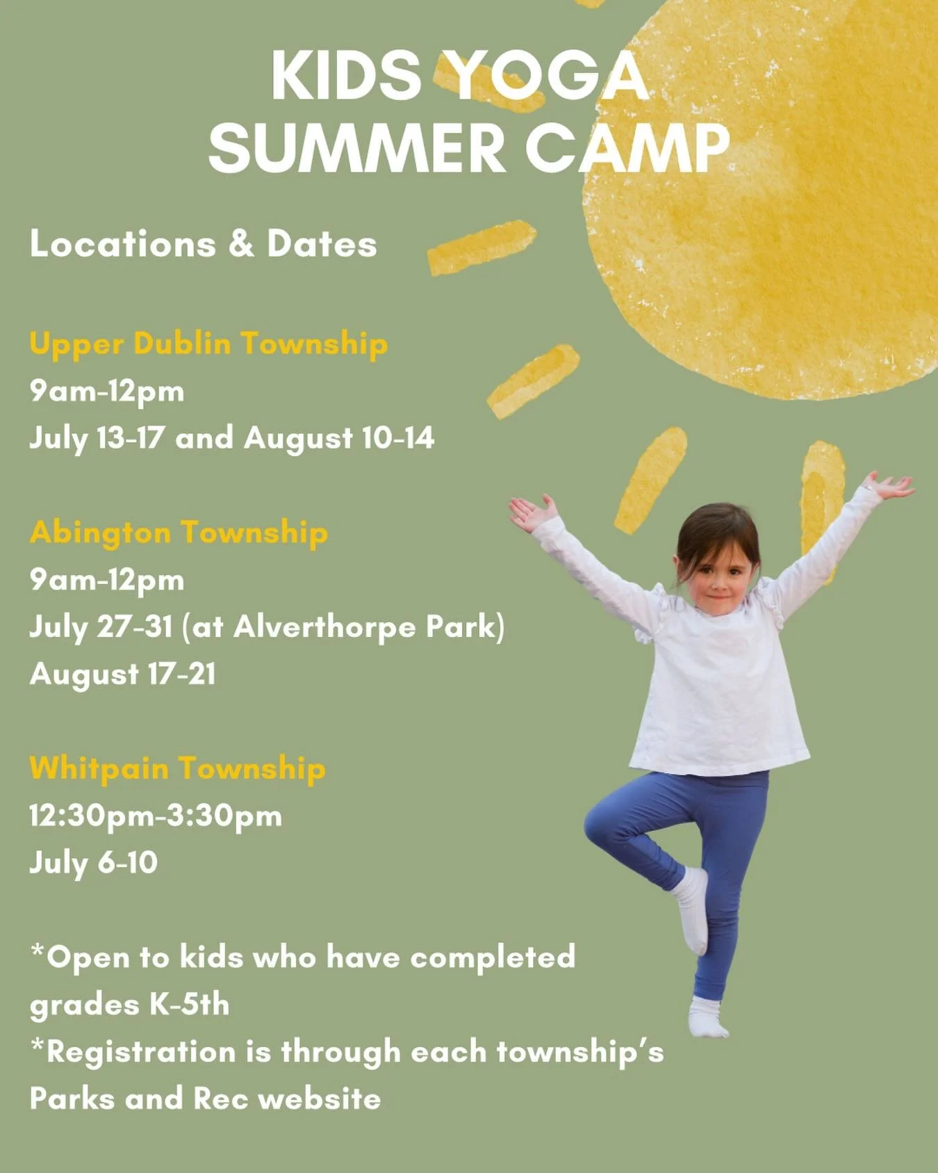 Announcing the Heartwell Yoga Summer Camp Dates (so far&hellip;)! 😎

If you&rsquo;d love your child to spend some time this summer:
☀️playing yoga games and partner poses
☀️ learning about their breath and some strategies for focus and calm
☀️ journ