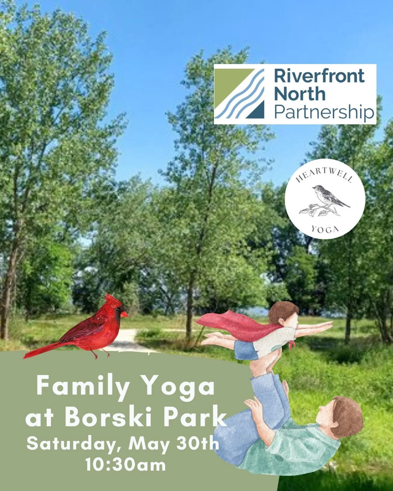 ✌️ Join us this Saturday for Family Yoga at Borski Park on the riverfront.

✌️ This class is perfect for kids of all ages and their grownup(s). 

✌️ Bring a yoga mat, blanket or towel, and water. 

*This class is free and registration is through Rive