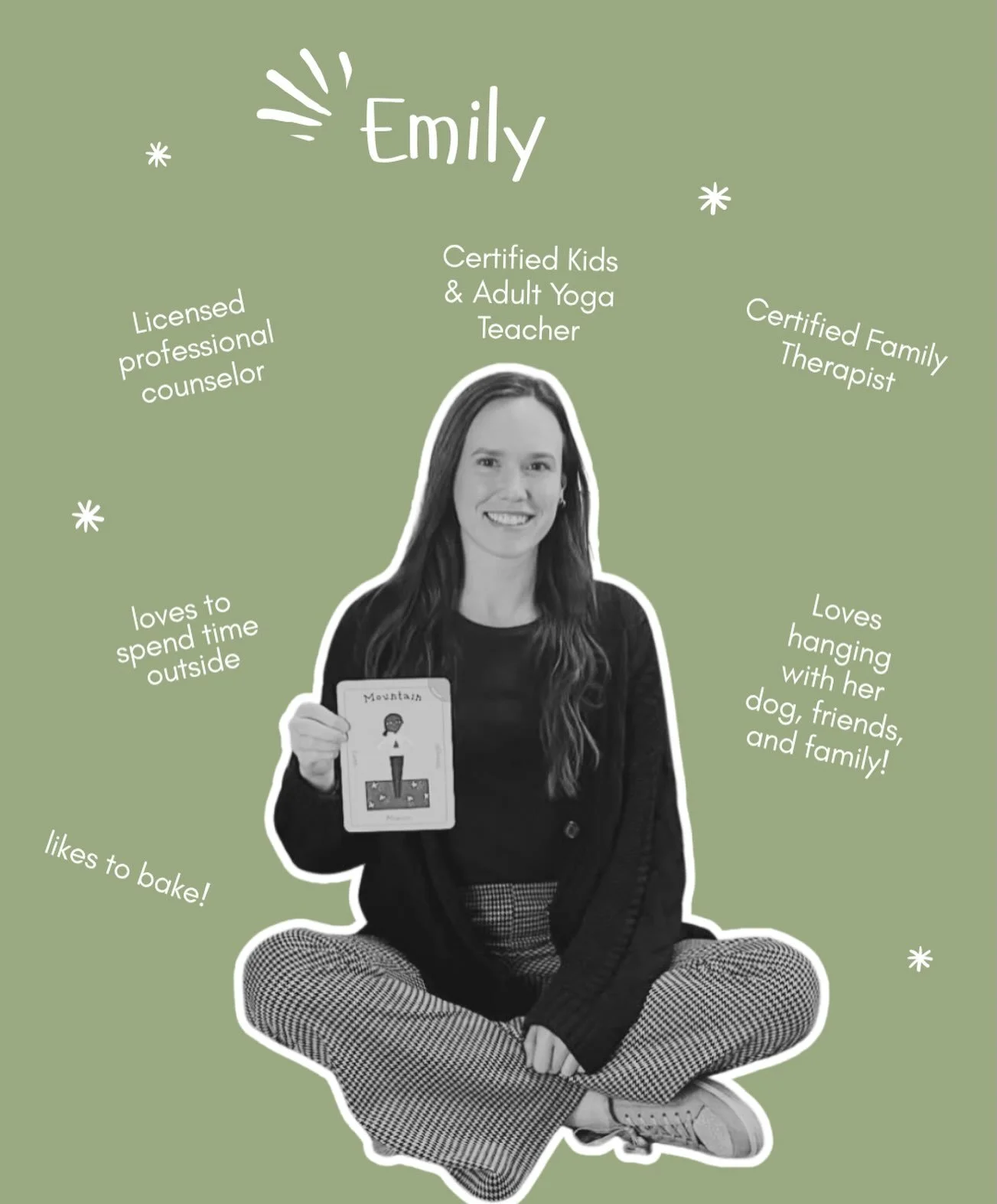 Being around Emily is like an exhale. She has a relaxed pace, she is thoughtful, and authentically connects so well with kids. 

✨ You might see Emily teaching a preschool yoga class, Poetry &amp; Yoga, or after school yoga class ✨ 

She is a license