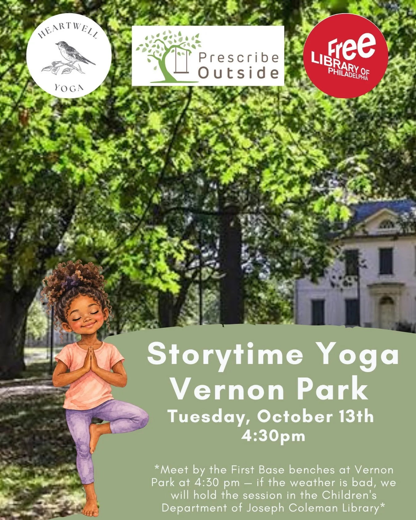 We&rsquo;re excited for another Storytime Yoga in the Park at Vernon Park in Germantown! 

This program is in partnership with Prescribe Outside and Joseph E. Coleman Library ❤️ 

*Register with @prescribeoutsidephilly