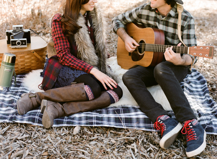 picnic in the woods and playing guitar