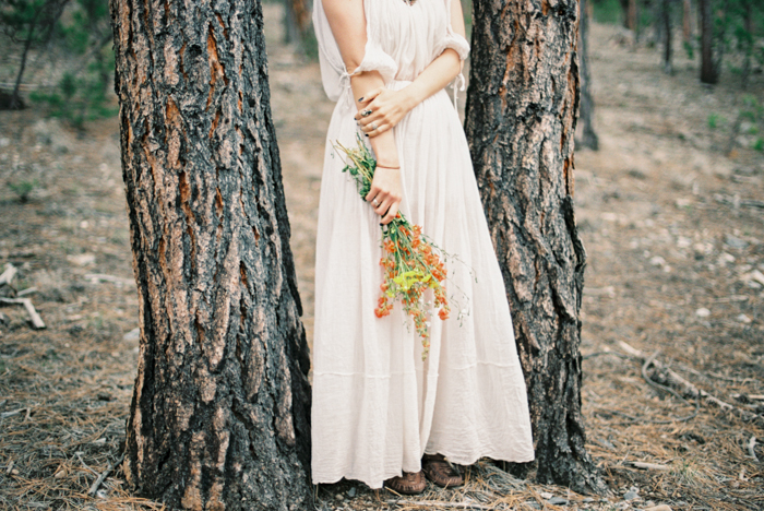 boho free people engagement dress and wild desert flowers