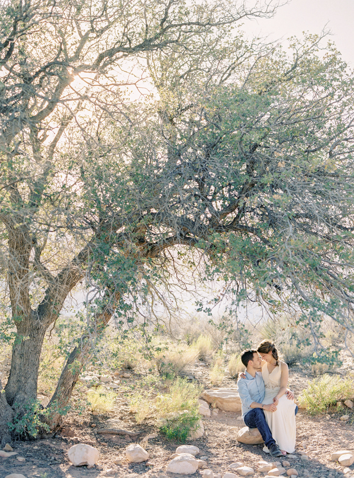 las vegas trees and sunset engagement photo 