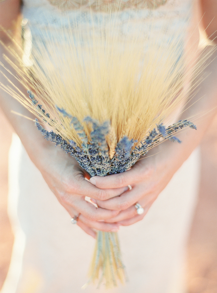 lavender and wheat boho wedding bouquet