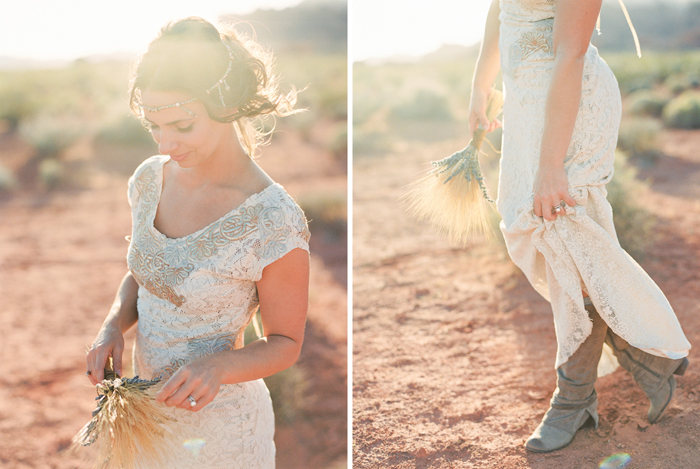 desert boho wedding dress and boots