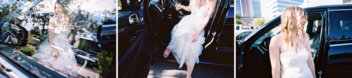 bride getting out of car photo