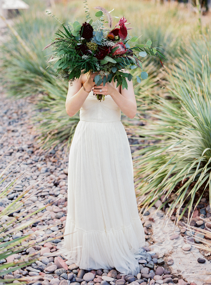 las vegas wedding with boho eucalyptus bouquet