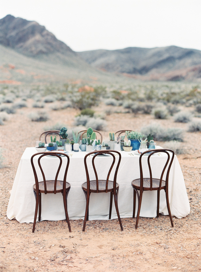 desert indigo inspired wedding tablescape with cactus 