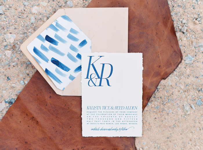 desert leather and indigo inspired valley of fire wedding invitations