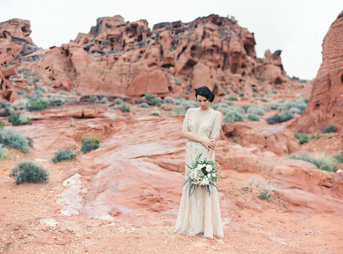 desert and indigo inspired valley of fire gold wedding gown