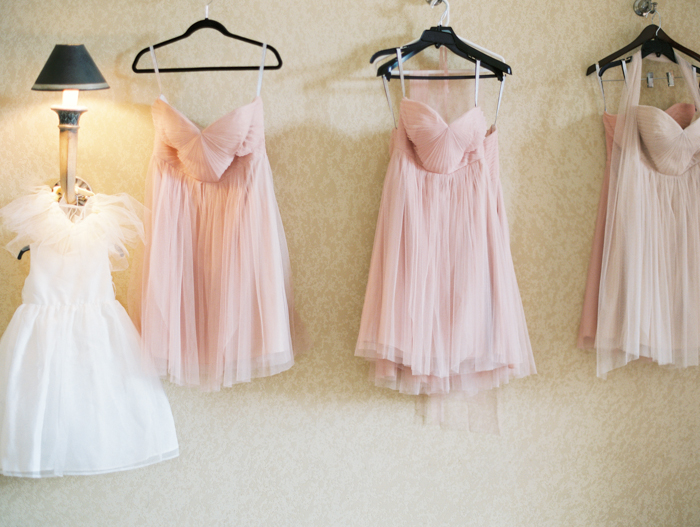 blush bridesmaids dresses hung up | gaby j photography