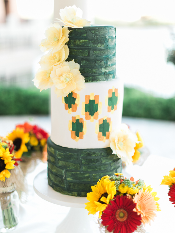 emerald and yellow sunflower wedding cake | gaby j photography