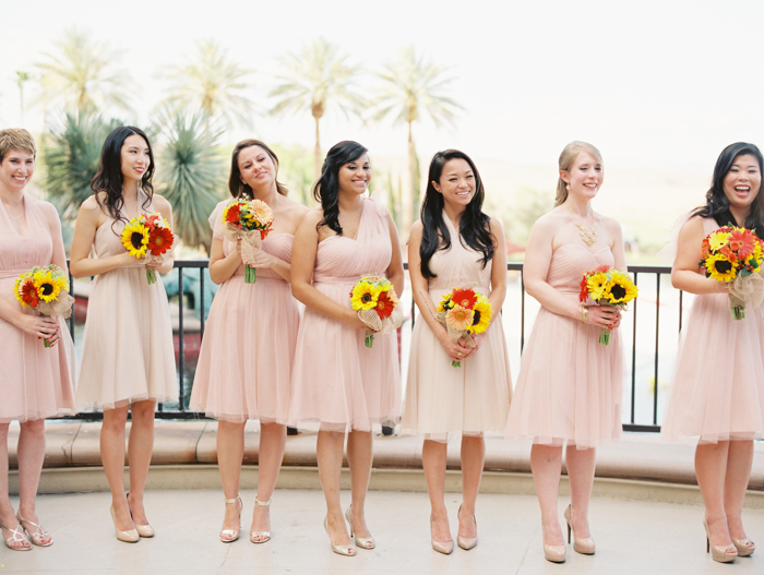 bridesmaids in blush dresses | gaby j photography