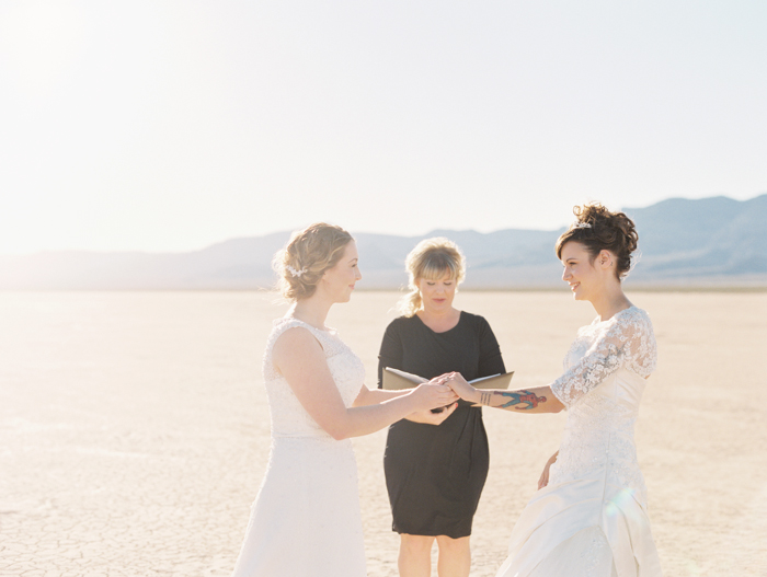 romantic eldorado dry lake bed elopement | las vegas elopement photographer| gaby j photography | same sex desert elopement inspiration | peachy keen unions