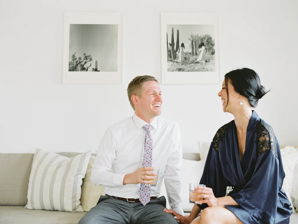 bride and groom getting ready airbnb joshua tree
