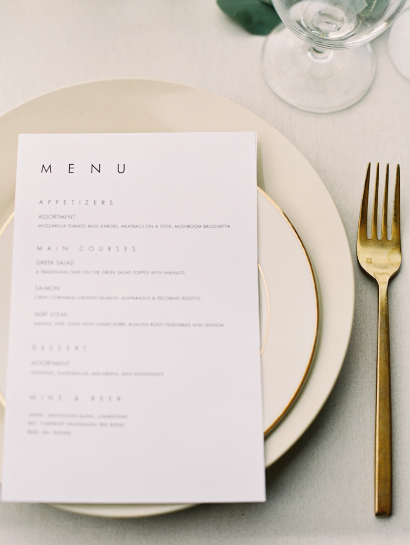 modern wedding dinner menu