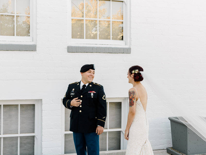 bride and groom first look 