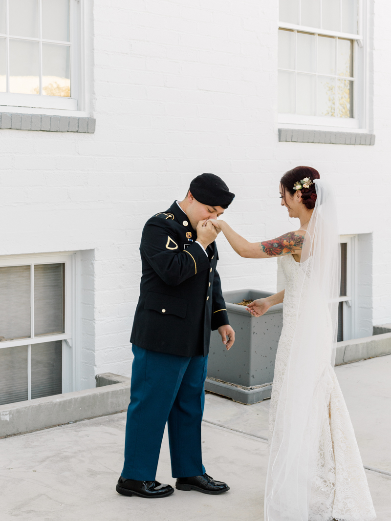 bride and groom first look 