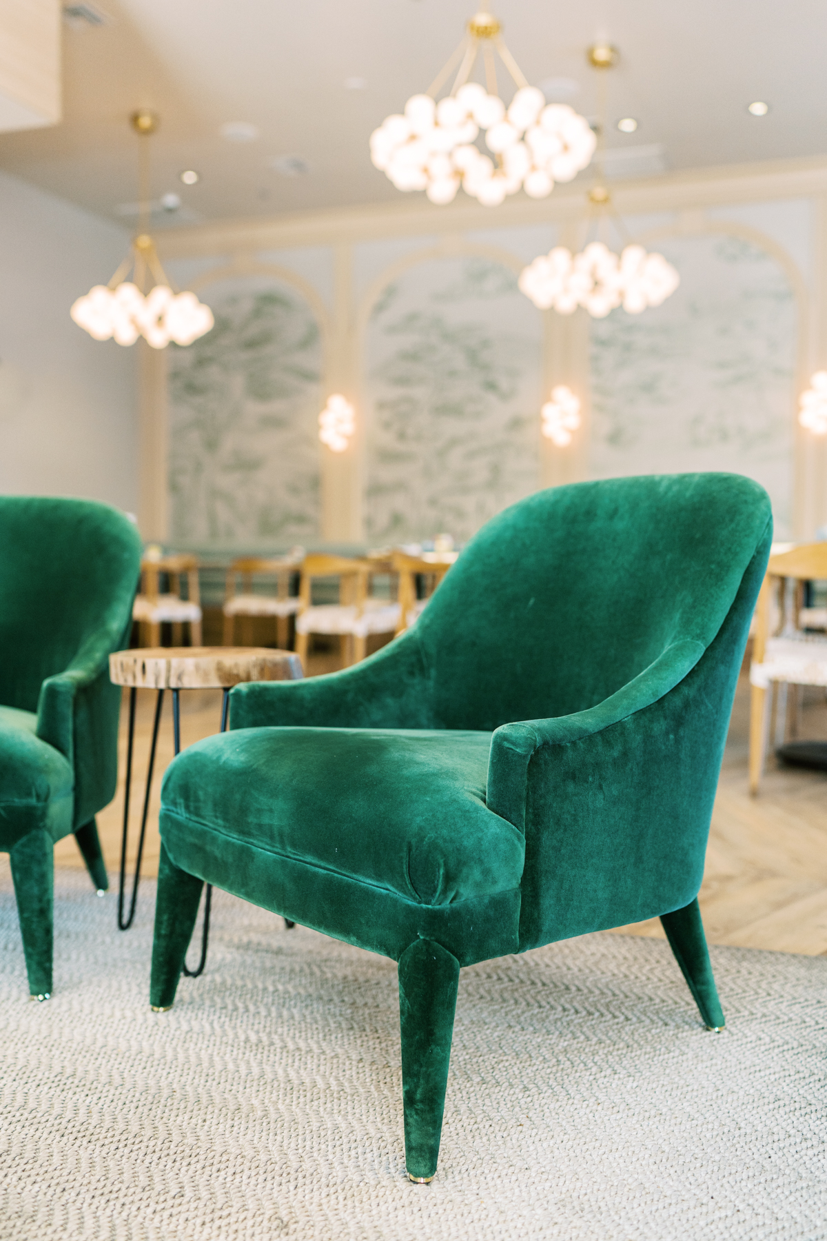 green velvet chairs