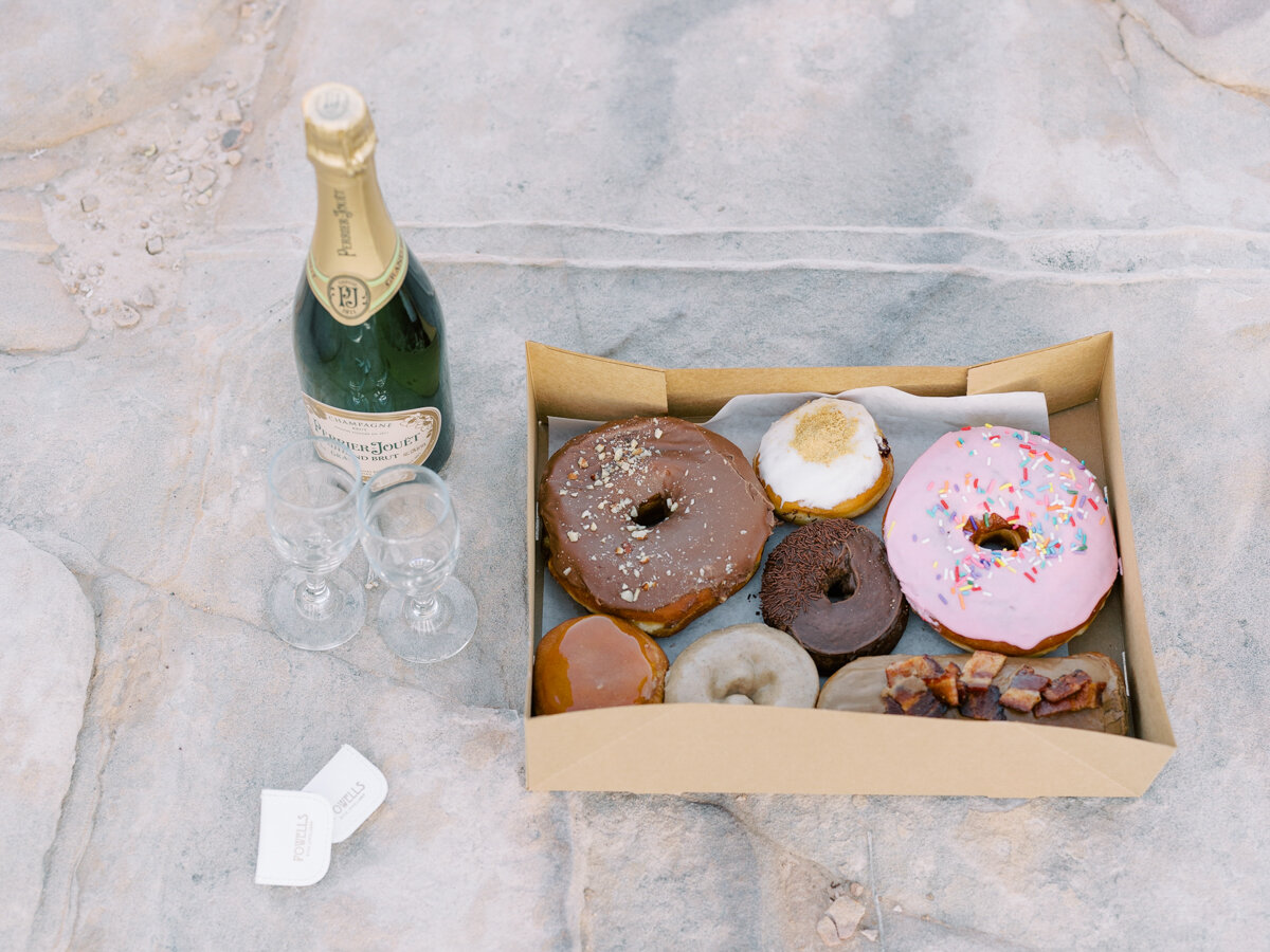 donuts and champagne for wedding reception