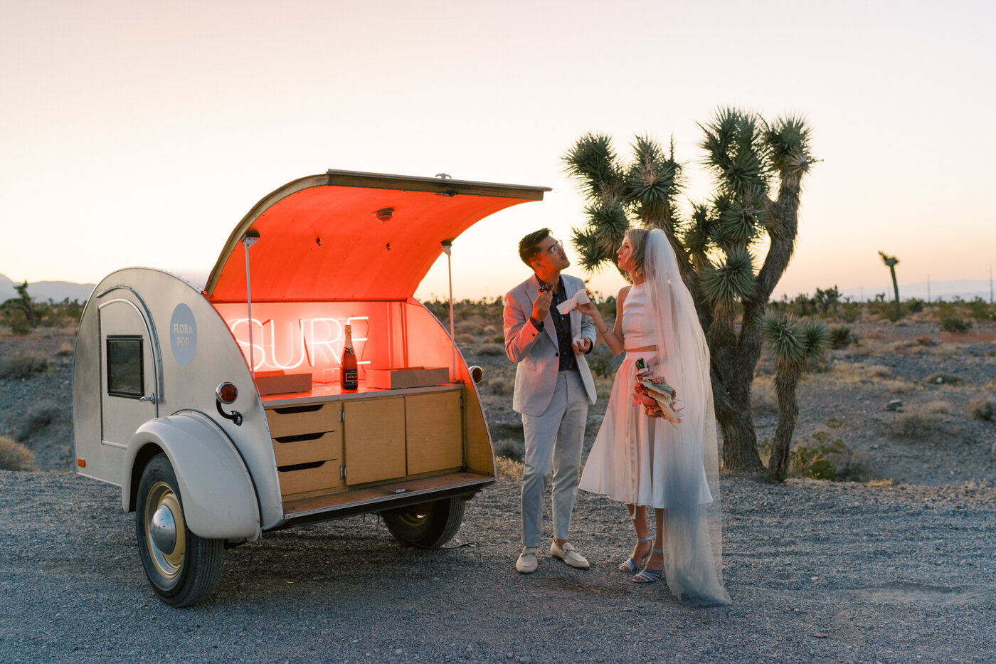 flora pop elopement trailer in the desert