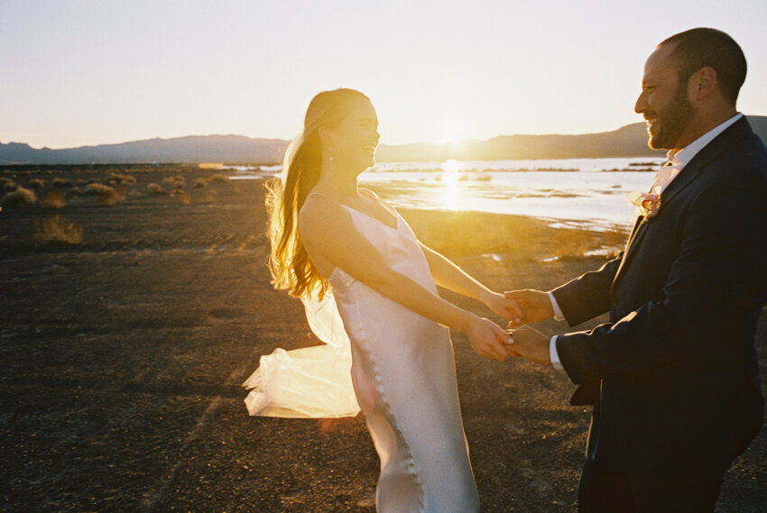 Dry Lake Bed Wedding during sunset