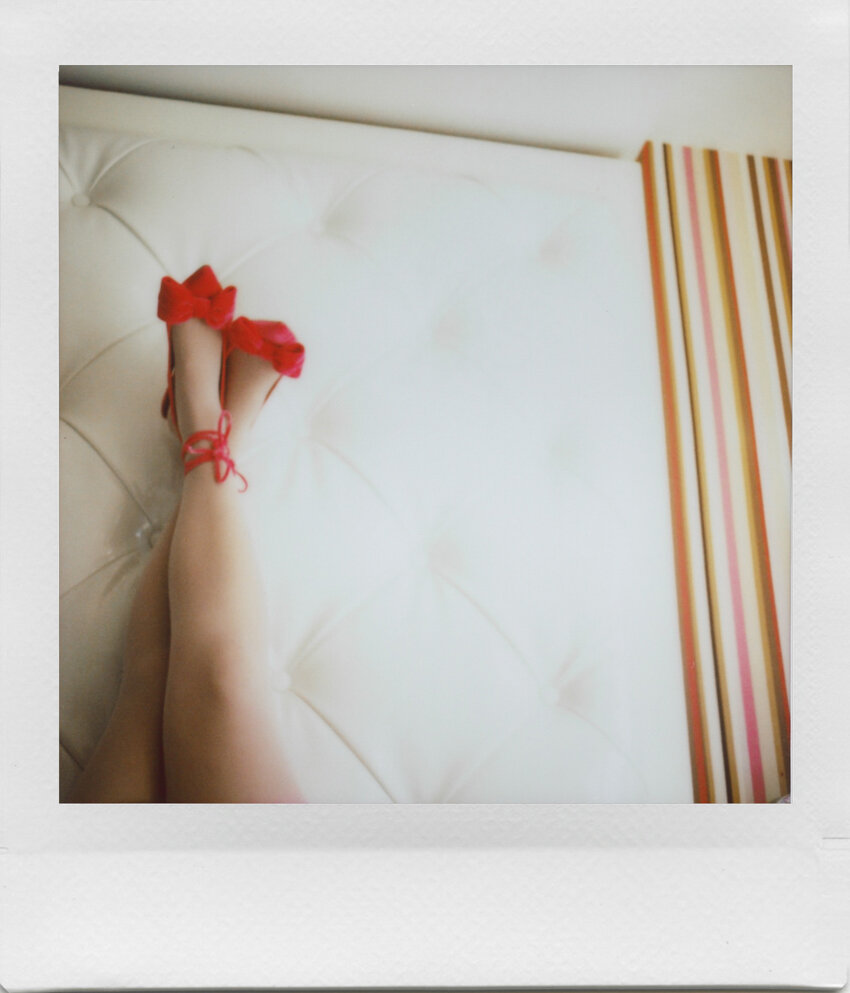 bridal boudoir polaroid pink heels