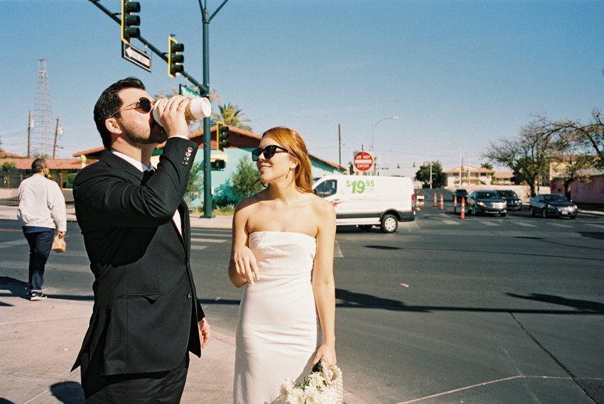 drinking coffee before ceremony