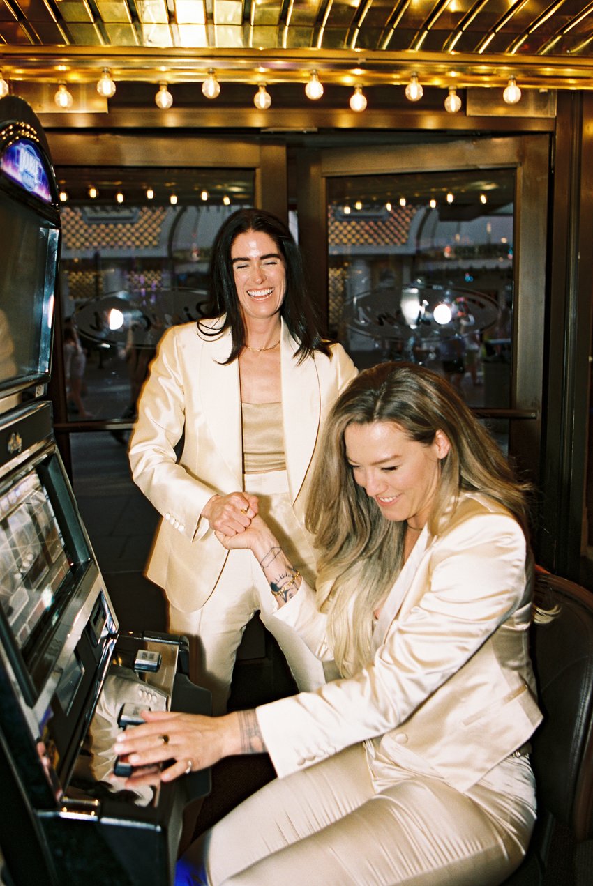 downtown vegas elopement playing slot machines