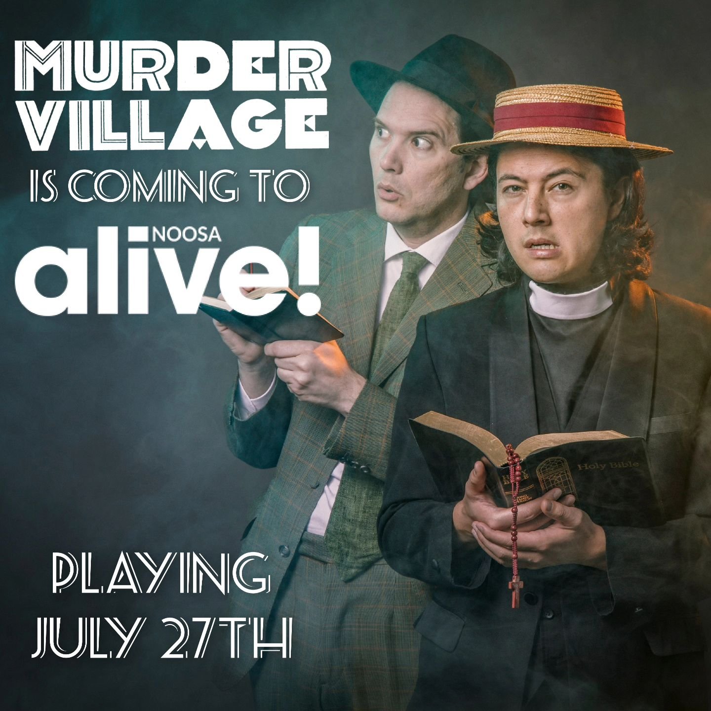 New season announcement! Murder Village is going coastal this July with our first ever trip to Noosa for the @noosa_alive festival! We have just two performances - improvised whodunnits where your votes determine who lives and who dies. Step into the