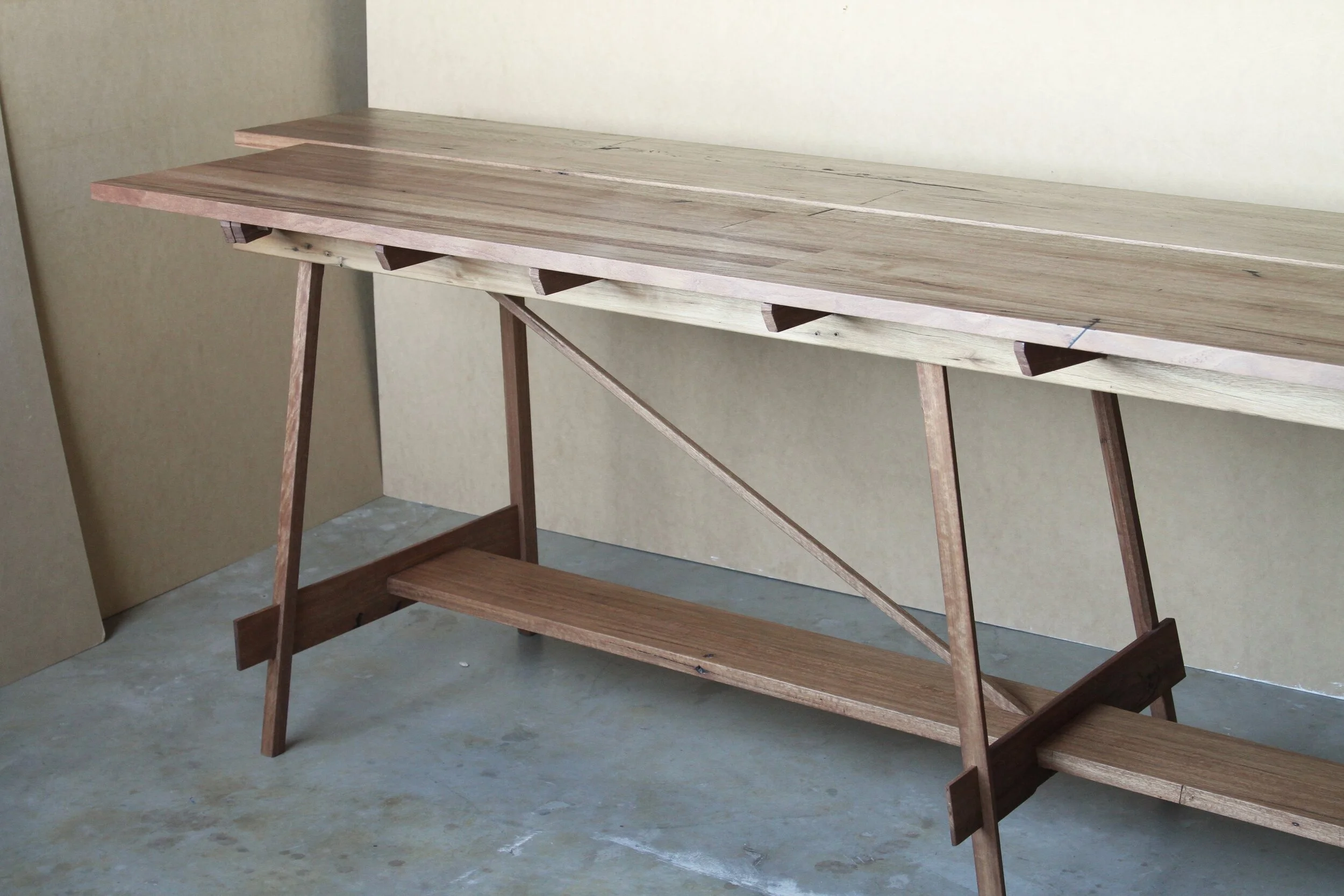 Modern custom handmade furniture Newcastle and Sydney. Recycled hardwood timber dining table.