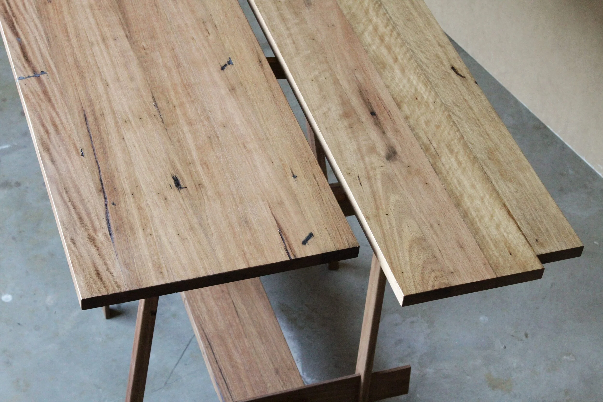 Modern custom handmade furniture Newcastle and Sydney. Recycled hardwood timber dining table.