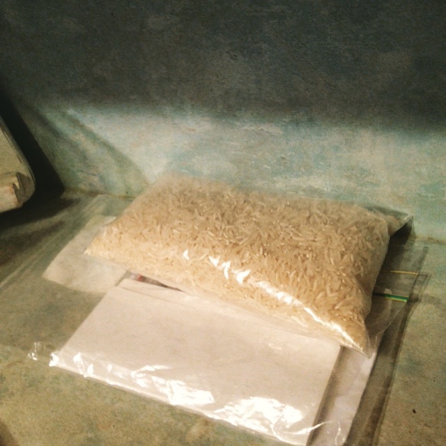 my Iphone. In rice-CU. Get it? Rice intensive care. I know. I crack myself up too.